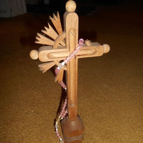 Vintage Other - Unique Wooden Cross Rosary Religious Decor Vintage